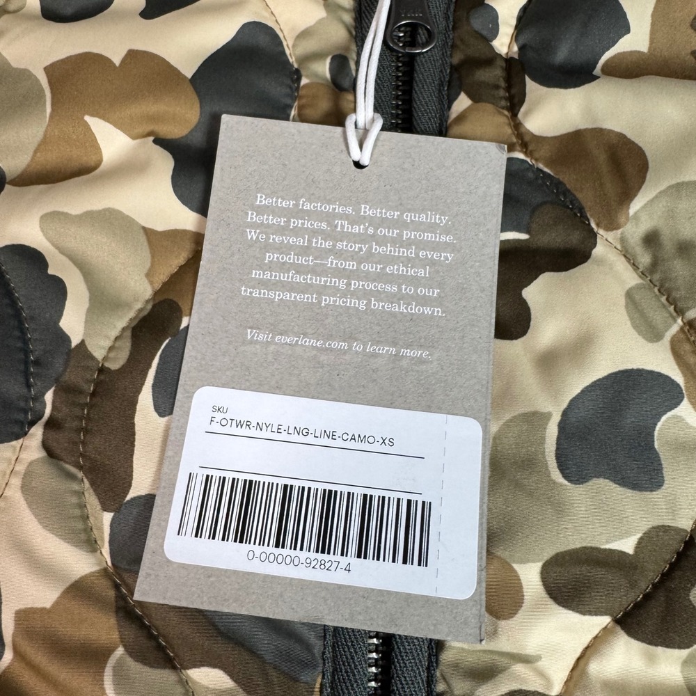 NWT Everlane ReNew Long Liner Camo Quilted Jacket XS Zip Front Pockets Packable - Picture 6 of 9